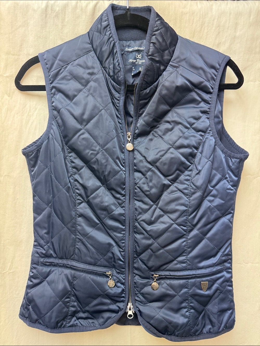 Navy Quilted Equestrian Sleeveless Vest with Zip Pockets